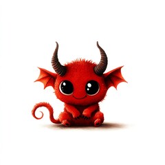 Tiny devil character clipart, Halloween element, watercolor illustration, sharp outlines, cute with horns and a tail, isolated on white background
