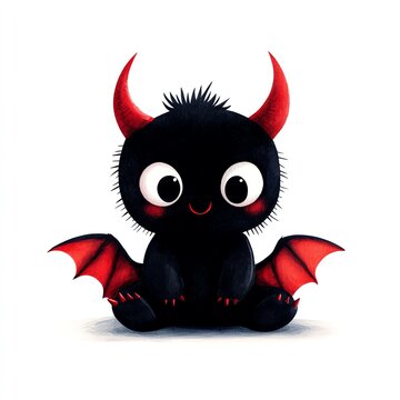 recommend clip art: Tiny devil character clipart, Halloween element, watercolor illustration, sharp outlines, cute with horns and a tail, isolated on white background
