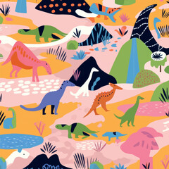 Colorful dinosaurs pattern design © Rawpixel.com