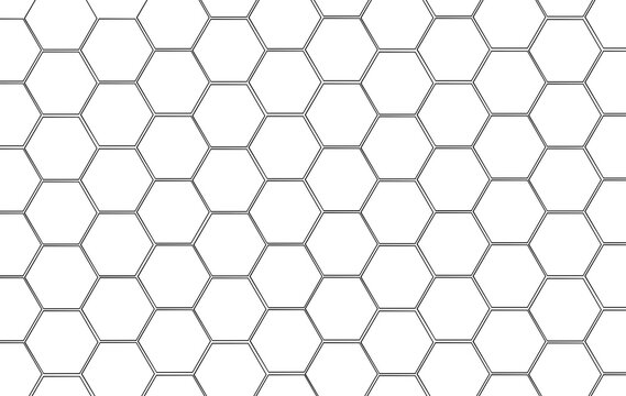 Hexagon geometric grid pattern isolated on transparent background, Abstract black honeycomb texture horizontal backdrop design, illustration png file