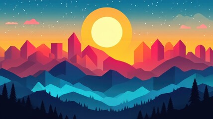 Fototapeta premium Sky depicted in flat design style with bold, geometric shapes and vibrant colors, offering a modern, minimalistic view of the sky.