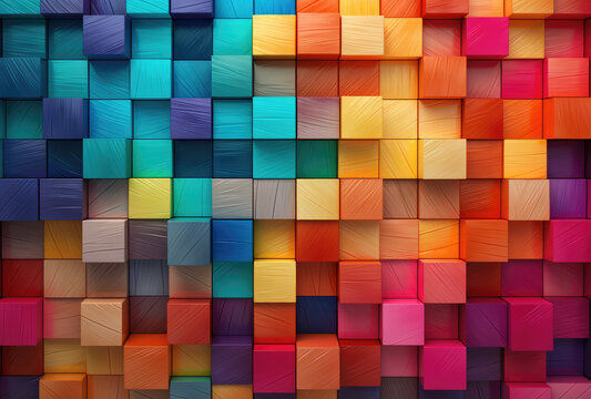 Vibrant Mosaic of 3D Cubes in Rainbow Colors