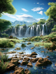 A beautiful waterfall in the jungle.