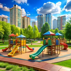playground for kids in summer park cityscape