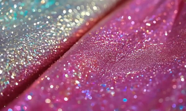 Shimmering Pink Glitter Texture with a Holographic Glow, 4K Video Stock for Festive and Glamorous Visuals.