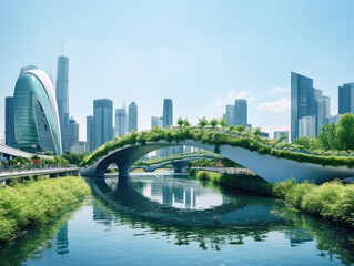 Naklejka premium Innovative Green Bridge in Urban Landscape