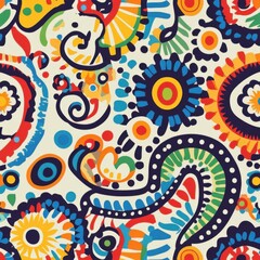 Obraz premium Ethnic tribal patterns intertwined with paisley designs, bold and rich colors, seamless repeat, cultural and traditional, no blur, photo not dark, everything is clear, copy space