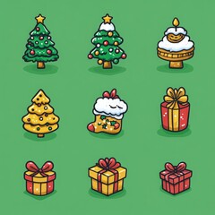 Set of minimalistic geometric Christmas elements in flat and linear style. Abstract Xmas decoration. Vector illustration. ai generated