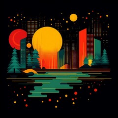 Set of minimalistic geometric Christmas elements in flat and linear style. Abstract Xmas decoration. Vector illustration. ai generated