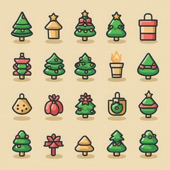 Set of minimalistic geometric Christmas elements in flat and linear style. Abstract Xmas decoration. Vector illustration. ai generated