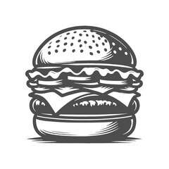 A vector silhouette drawing of a hamburger. Icon on white background.