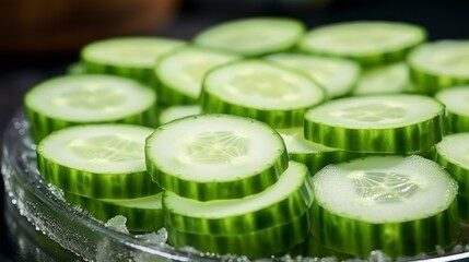 Freshly sliced cucumber rounds arranged on a serving dish for healthy snacking and salads