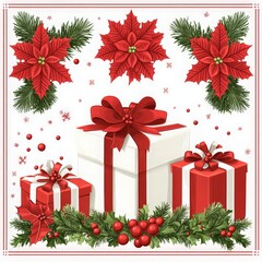 Set of minimalistic geometric Christmas elements in flat and linear style. Abstract Xmas decoration. Vector illustration. ai generated