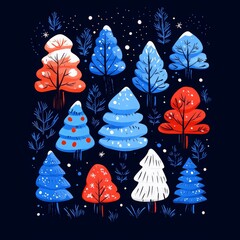 Set of minimalistic geometric Christmas elements in flat and linear style. Abstract Xmas decoration. Vector illustration. ai generated