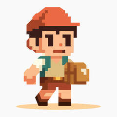 Pixelated character with backpack