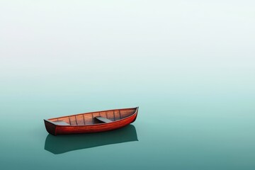 Naklejka premium A tranquil scene featuring a solitary boat floating gently on calm turquoise water, evoking peace and solitude.