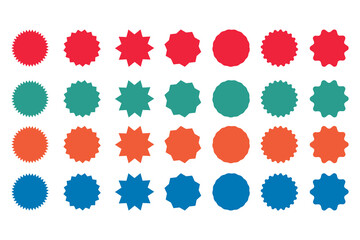 Stok Starburst Sale Stickers Vector, red, green, orange, blue.