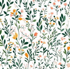 A whimsical pattern of tiny wildflowers and plants