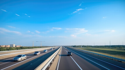 Bustling Highway Under Serene Blue Skies