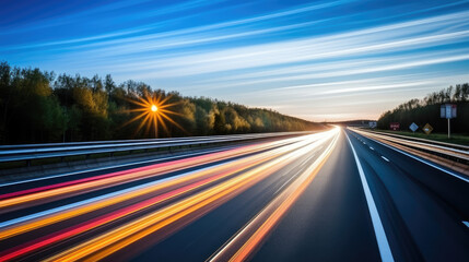 Obraz premium Sunset Highway Lights in Long Exposure