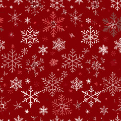 Seamless winter pattern with white snowflakes on a festive red background

