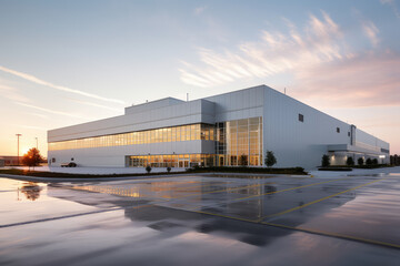 Obraz premium Modern Industrial Warehouse During Golden Hour
