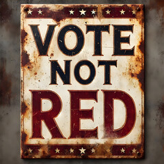 America - Harris - Trump - 2024 - Election - slogan - US - Presidential - VOTE NOT RED - weathered metal sign