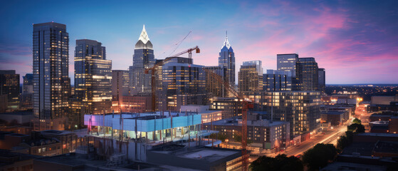 Fototapeta premium Majestic Twilight: Urban Skyline at Dusk