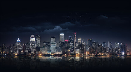 Obraz premium Urban Dreamscape: Night Skyline Reflections