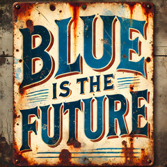Trump, Harris, America - President - Election - slogan - US - Presidential - VOTE - weathered old vintage tin sign - USA - campaign - BLUE - FUTURE - Slogan 