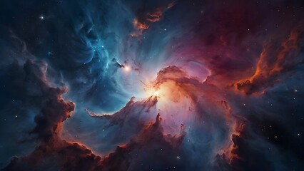 Abstract illustration background Digital artwork of a cosmic scene, showcasing a vibrant and colorful nebula with massive colors and stars, Colorful dreamy space backdrop