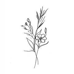 Fototapeta premium A delicate line art illustration of a flower and stems, perfect for botanical designs, invitations, or artistic decor.