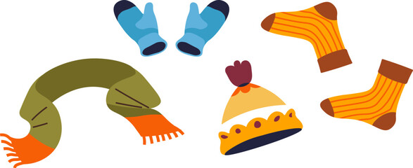 Winter Clothing Set Flat Illustration