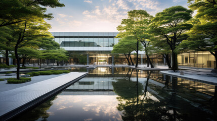Fototapeta premium Sustainable Architecture: Eco-Friendly Corporate Oasis