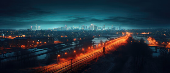 Metropolis Twilight: Glowing Traffic Veins and Skyline