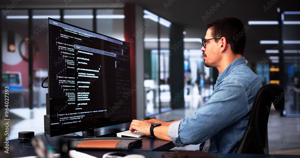 Poster Web Developer Coding On Computer
