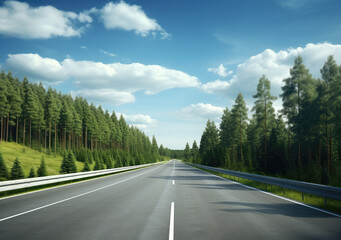 Naklejka premium Tranquil Drive Through Lush Pine Forest