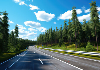 Naklejka premium Serene Highway Through Lush Pine Forest