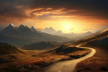 Serene Sunset Mountain Trail Canvas Print