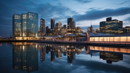 Naklejka premium Metropolitan Elegance: City Reflections at Twilight