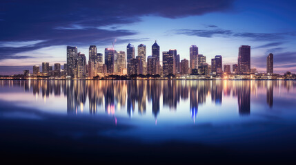 Obraz premium Serene City Reflections at Twilight