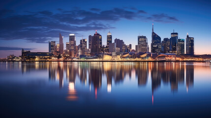 Fototapeta premium Twilight Serenity in Urban Waterfront