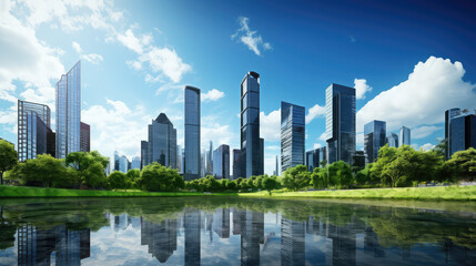 Obraz premium Eco-Friendly Urban Oasis Reflecting Nature's Harmony