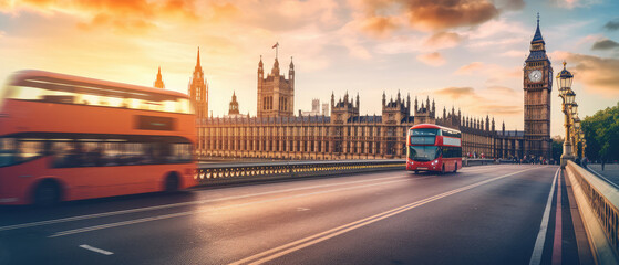 Sunset Commute Over London's Iconic Westminster