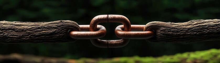 Naklejka premium Legal protection of forest, metallic chains symbolizing preservation, 3D illustration