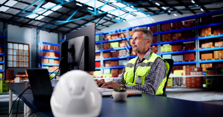 Warehouse Inventory Management On Office Computer