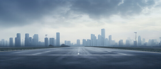 Obraz premium Empty Road with Modern City Skyline