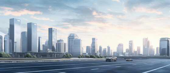Fototapeta premium Modern Urban Skyline with Empty Highway