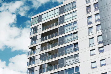 Luxurious apartments for sale. Architecture background. High block of flats living area. New build...