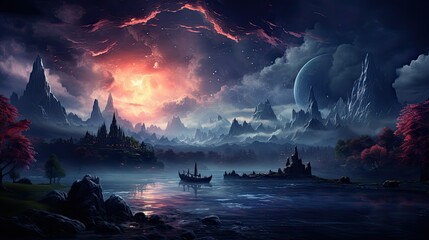 realistic planetary background outer space galaxy sky nebula imagine stars moonlight fantasy astronomy lanscape 